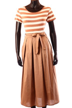 olasz női csíkos ruha rövid ujjú A vonalú kerek nyakú maxi