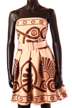 olasz női absztrakt mintás ruha ujjatlan váll nélküli térd