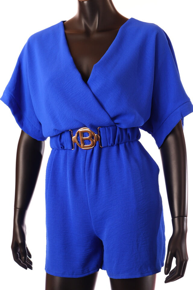 olasz női vékony overál rövid ujjú rövid V nyakú