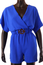 olasz női vékony overál rövid ujjú rövid V nyakú