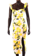 ProntoModa női gyümölcs mintás vékony ruha ujjatlan alakhangsúlyozó V nyakú midi