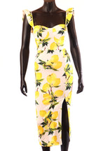 ProntoModa női gyümölcs mintás vékony ruha ujjatlan alakhangsúlyozó V nyakú midi