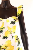 ProntoModa női gyümölcs mintás vékony ruha ujjatlan alakhangsúlyozó V nyakú midi