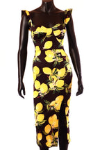 ProntoModa női gyümölcs mintás vékony ruha ujjatlan alakhangsúlyozó V nyakú midi