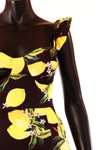 ProntoModa női gyümölcs mintás vékony ruha ujjatlan alakhangsúlyozó V nyakú midi