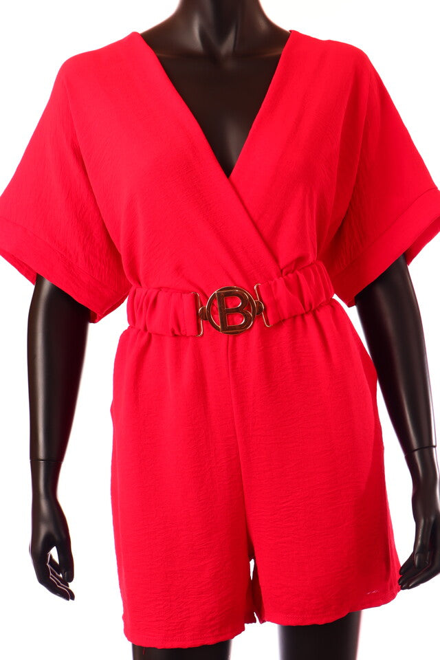 olasz női vékony overál rövid ujjú rövid V nyakú