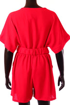 olasz női vékony overál rövid ujjú rövid V nyakú