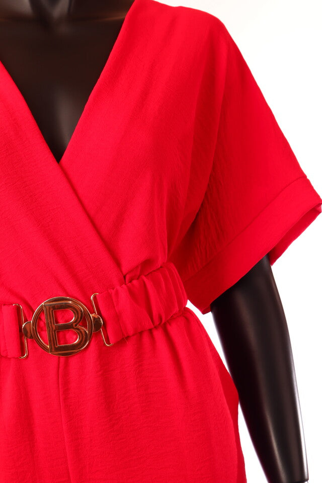 olasz női vékony overál rövid ujjú rövid V nyakú