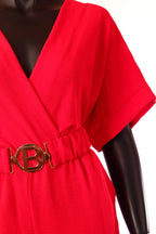 olasz női vékony overál rövid ujjú rövid V nyakú