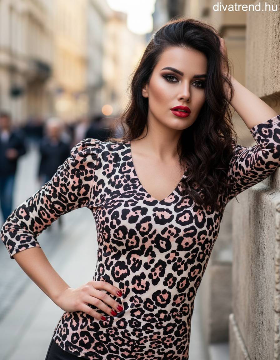 Kikiriki női állat mintás felső háromnegyedes ujjú alakhangsúlyozó V nyakú