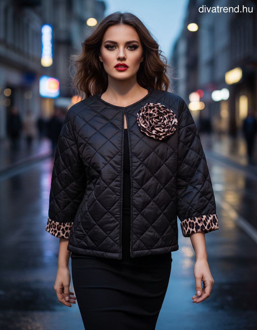 női steppelt átmeneti kabát fekete