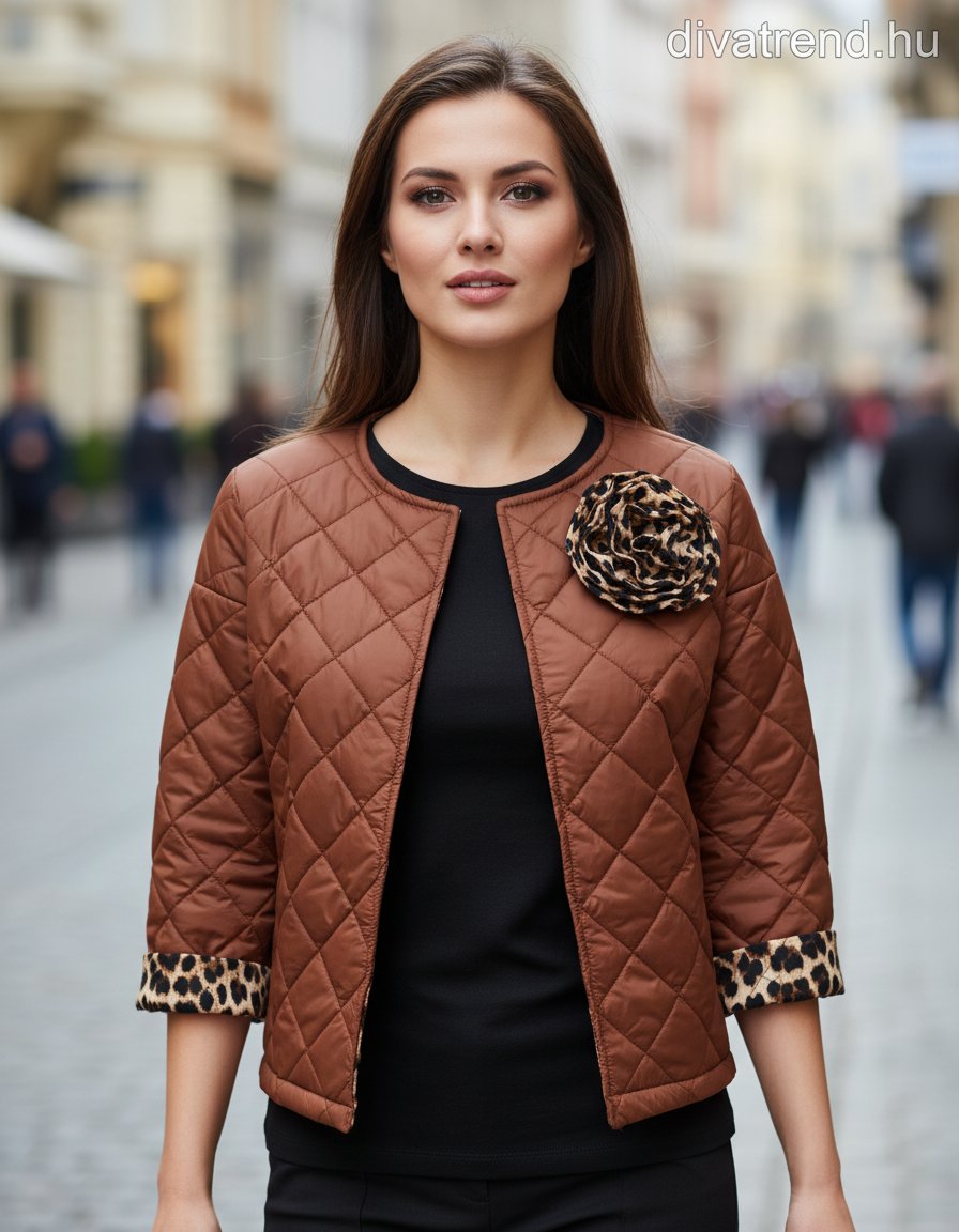 női steppelt átmeneti kabát barna