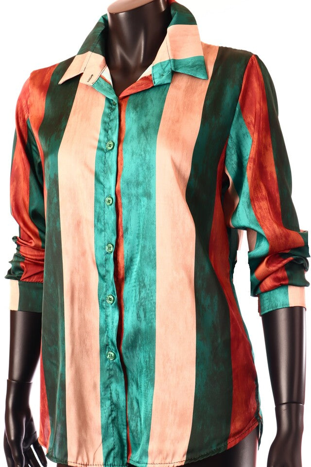 zöld közép barna női csíkos szatén ing