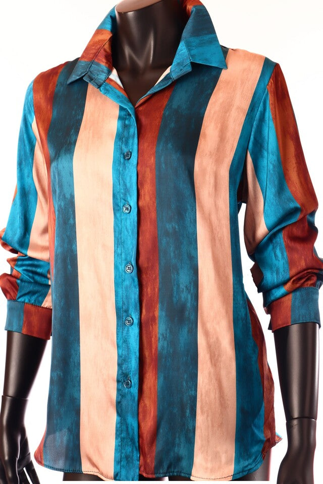 kékpetrol barna női csíkos szatén ing