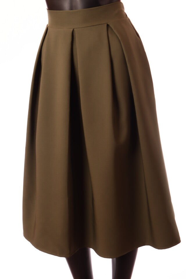 khaki A-vonalú midi szoknya