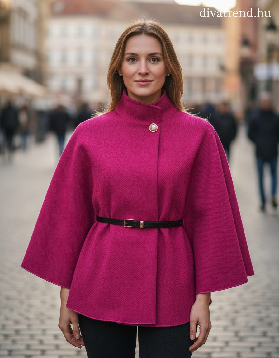 poncsó övvel sávolyszövet pink