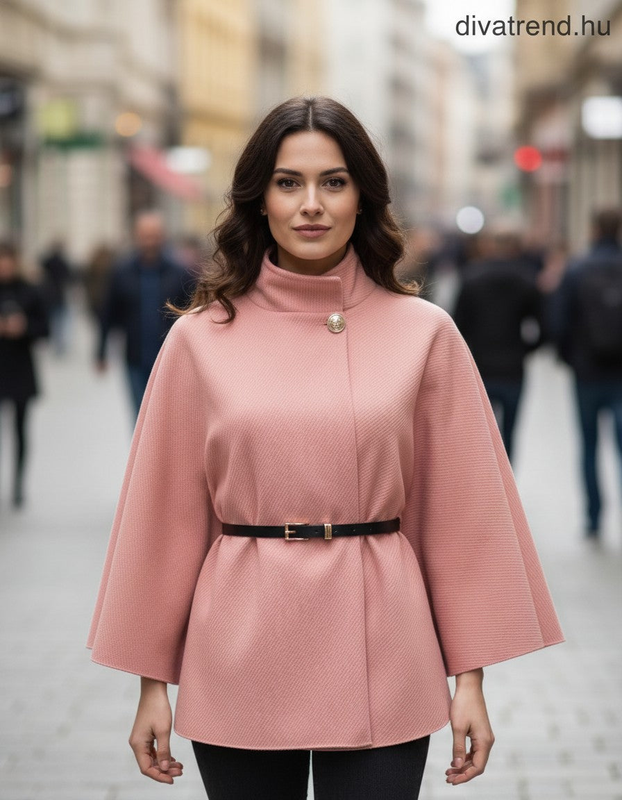 poncsó övvel sávolyszövet pink