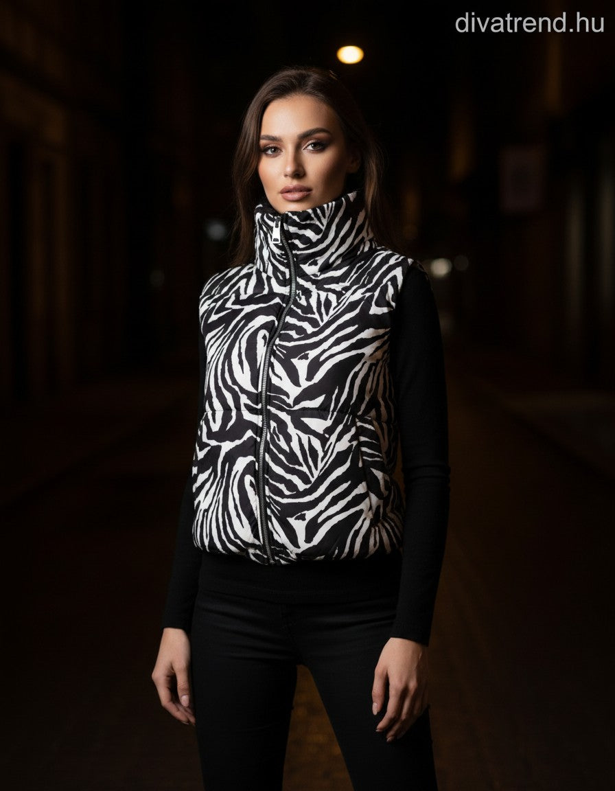 Zebra mintás mellény, rövid