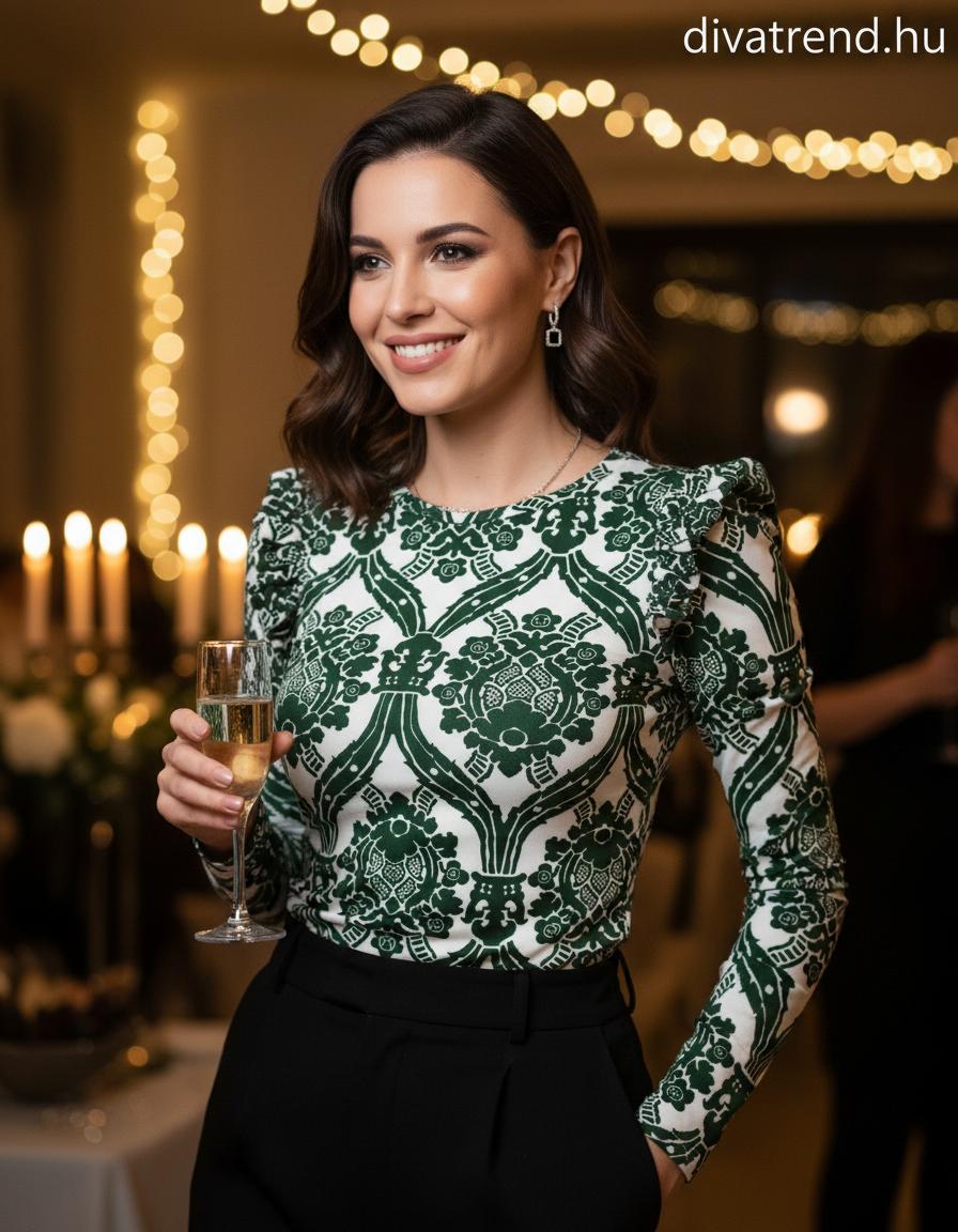 Kikiriki női mintás felső hosszú ujjú alakhangsúlyozó kerek nyakú