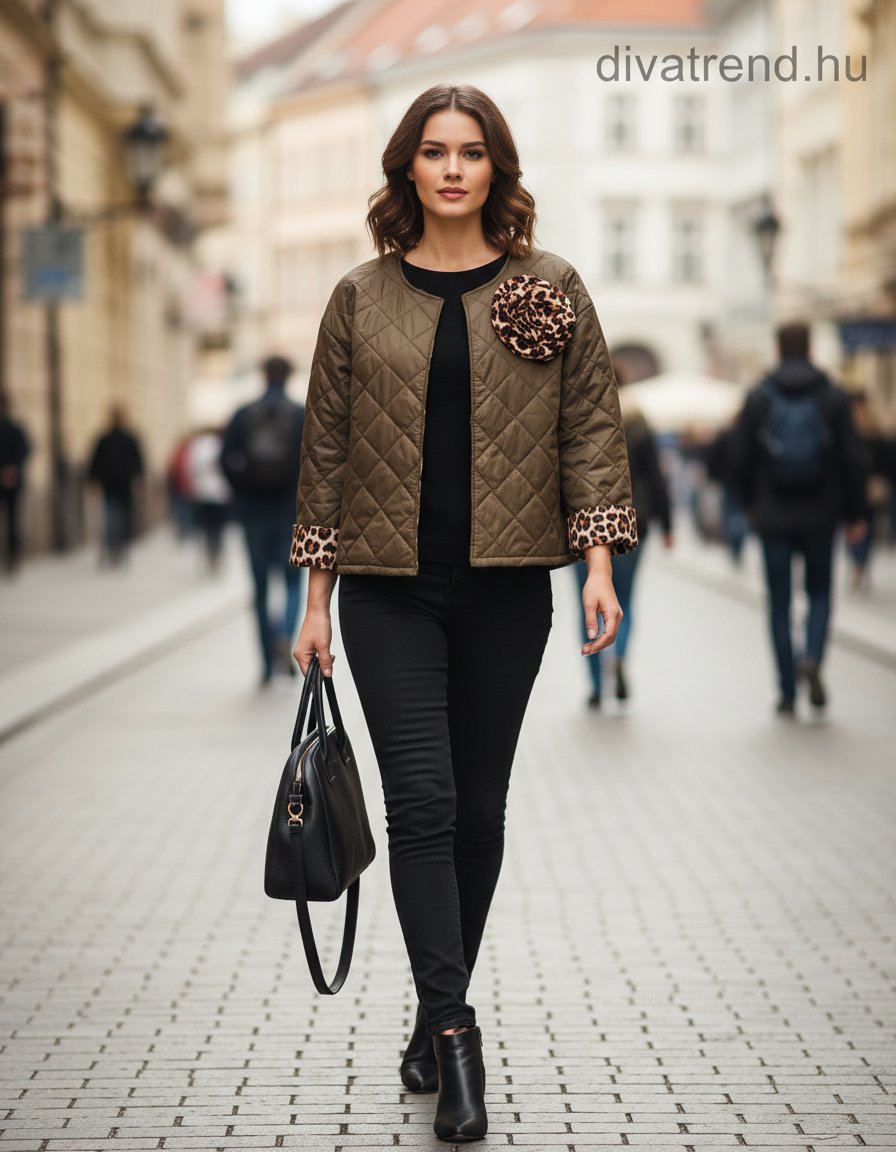 női steppelt átmeneti kabát khaki