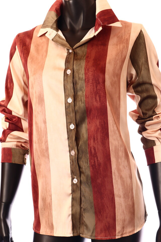 zöld barna női csíkos szatén ing