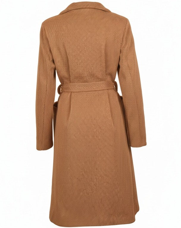 női hosszú szövetkabát V-myakú kötővel hátulról