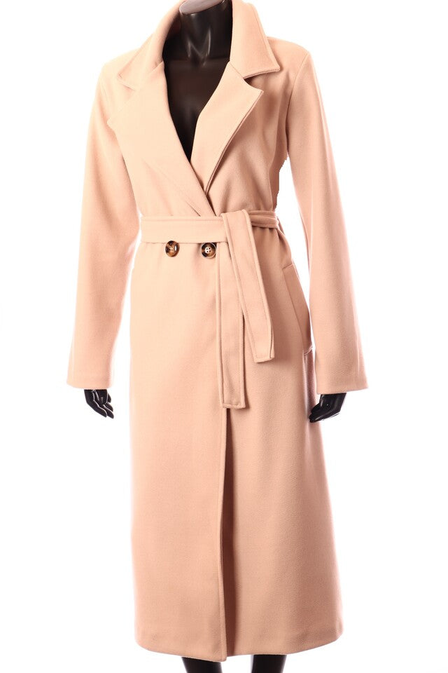 női hosszú szövetkabát kötővel bézs