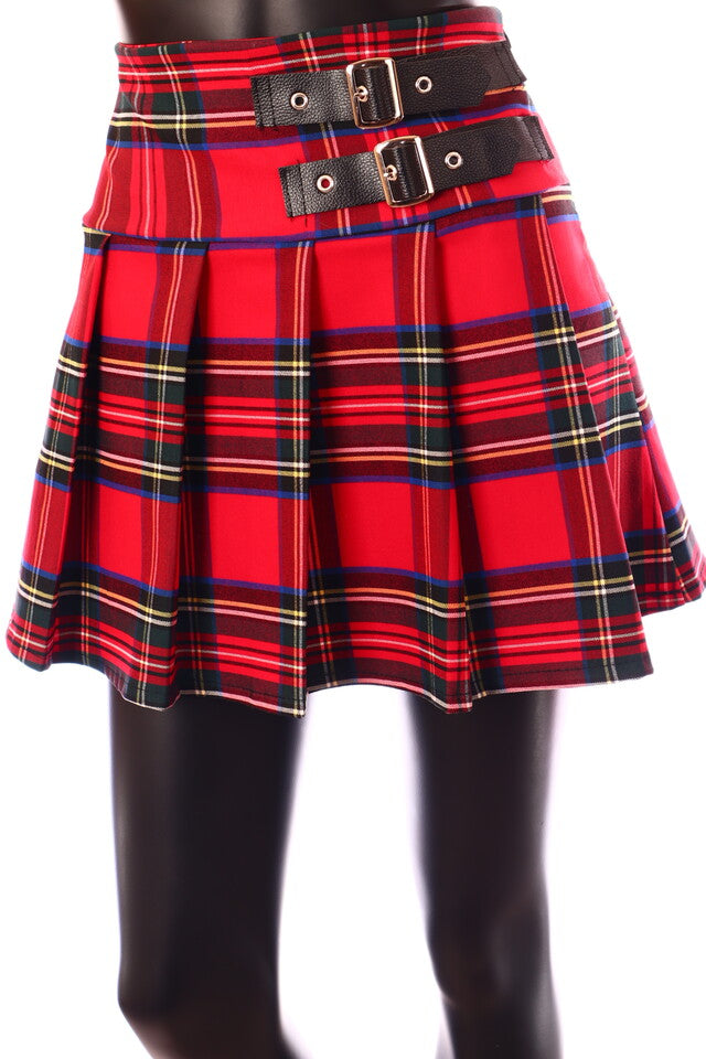 piros kockás rakott miniszoknya