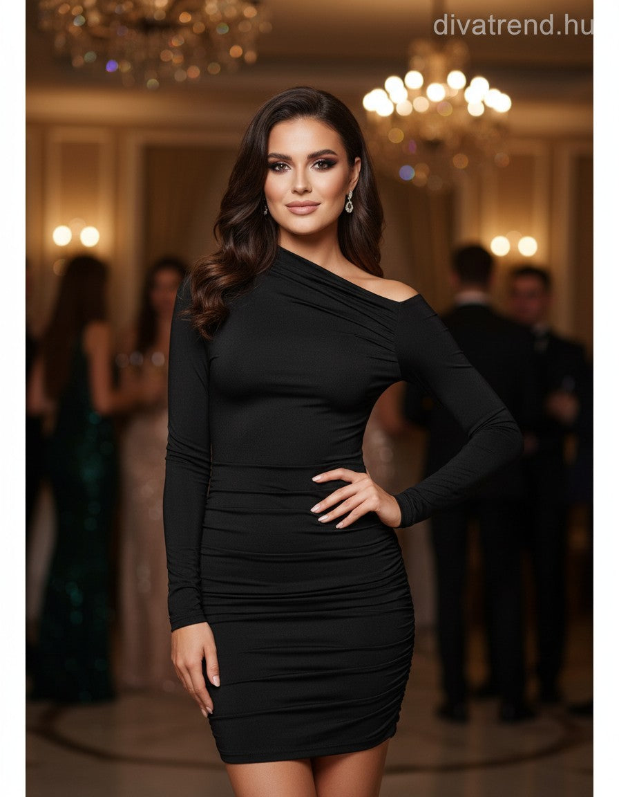 olasz női vékony ruha hosszú ujjú alakhangsúlyozó kerek nyakú mini