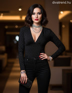 olasz női body hosszú ujjú alakhangsúlyozó V nyakú