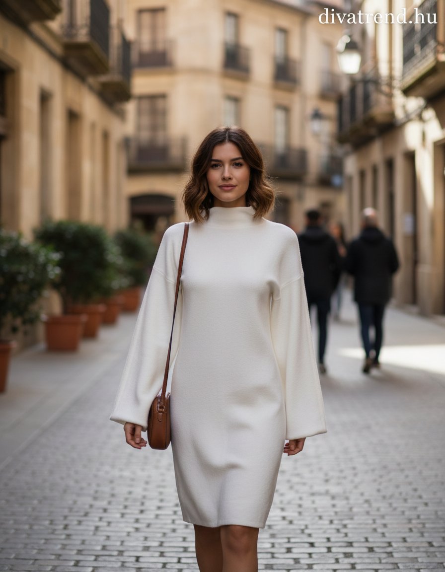 Zstudio női ruha hosszú ujjú magas nyakú térd