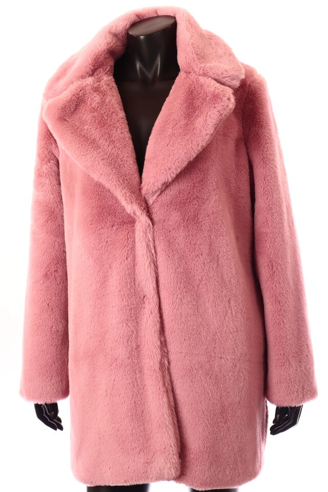 műszőrme kabát, hosszú, V-nyakú, mályva