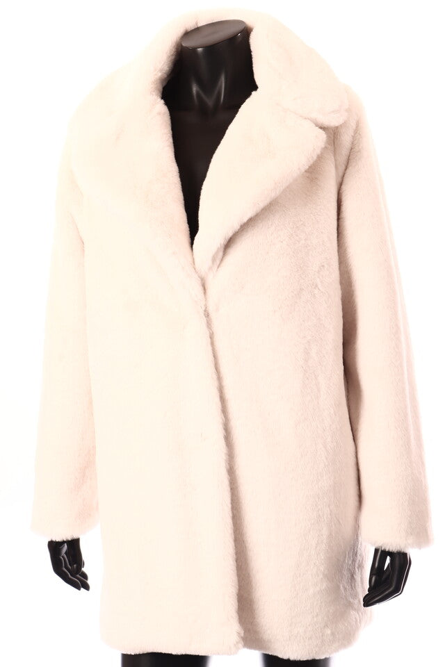 műszőrme kabát, hosszú, V-nyakú bézs