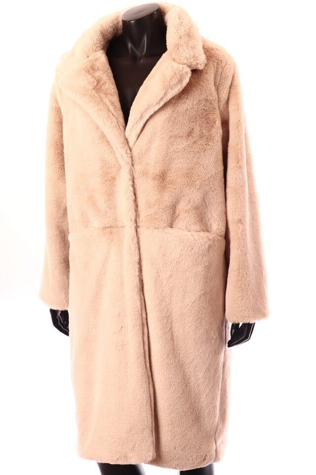 műszőrme kabát, hosszú, V-nyakú, barna