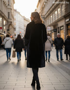 Hosszú női műszőrme kabát – Puha téli szőrmekabát hátulról