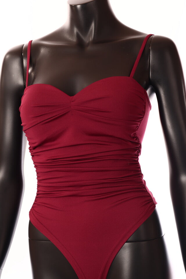 bordó Lovery viszkóz női body, spagettipántos