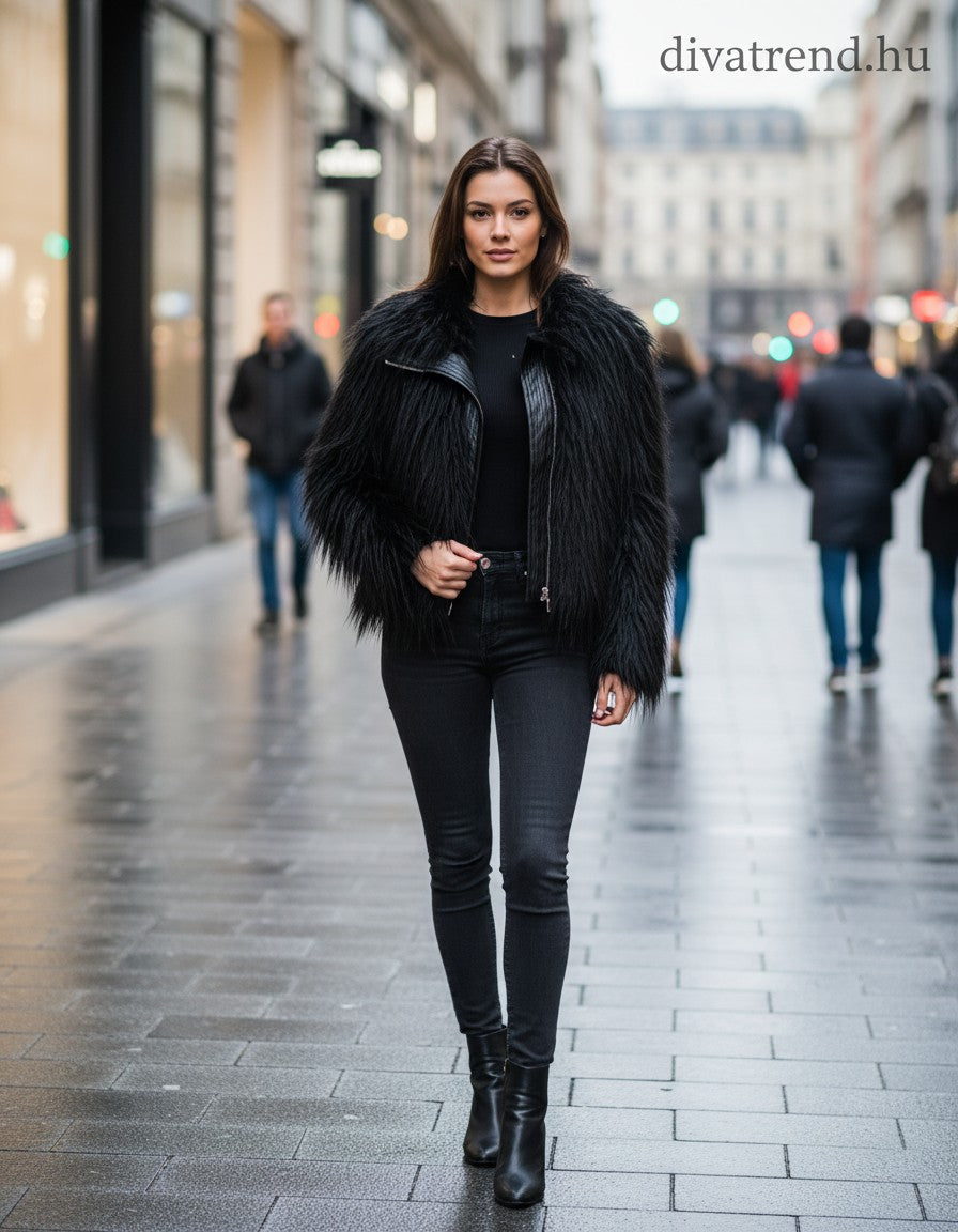 műszőrme kabát fekete