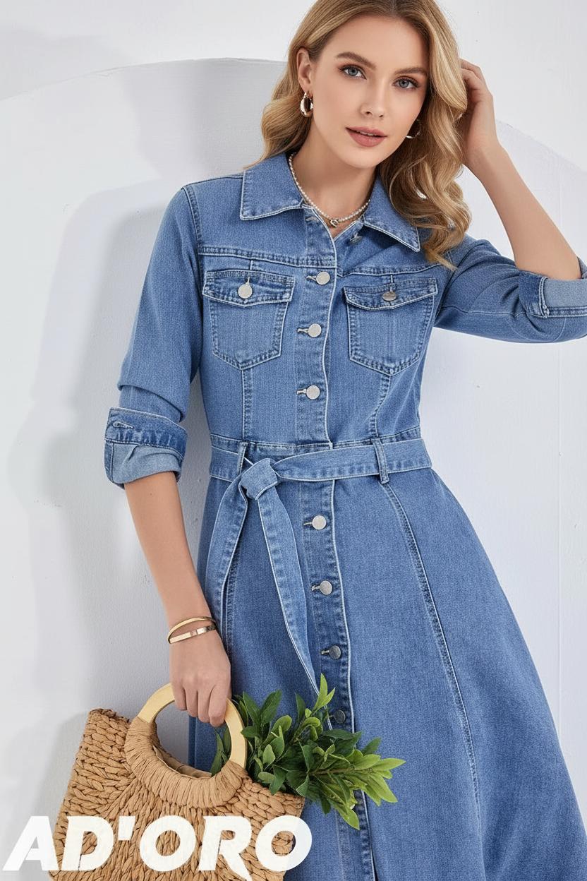 kék világos midi farmer ruha