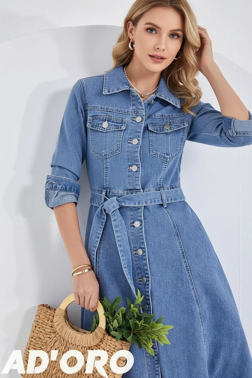 kék világos midi farmer ruha