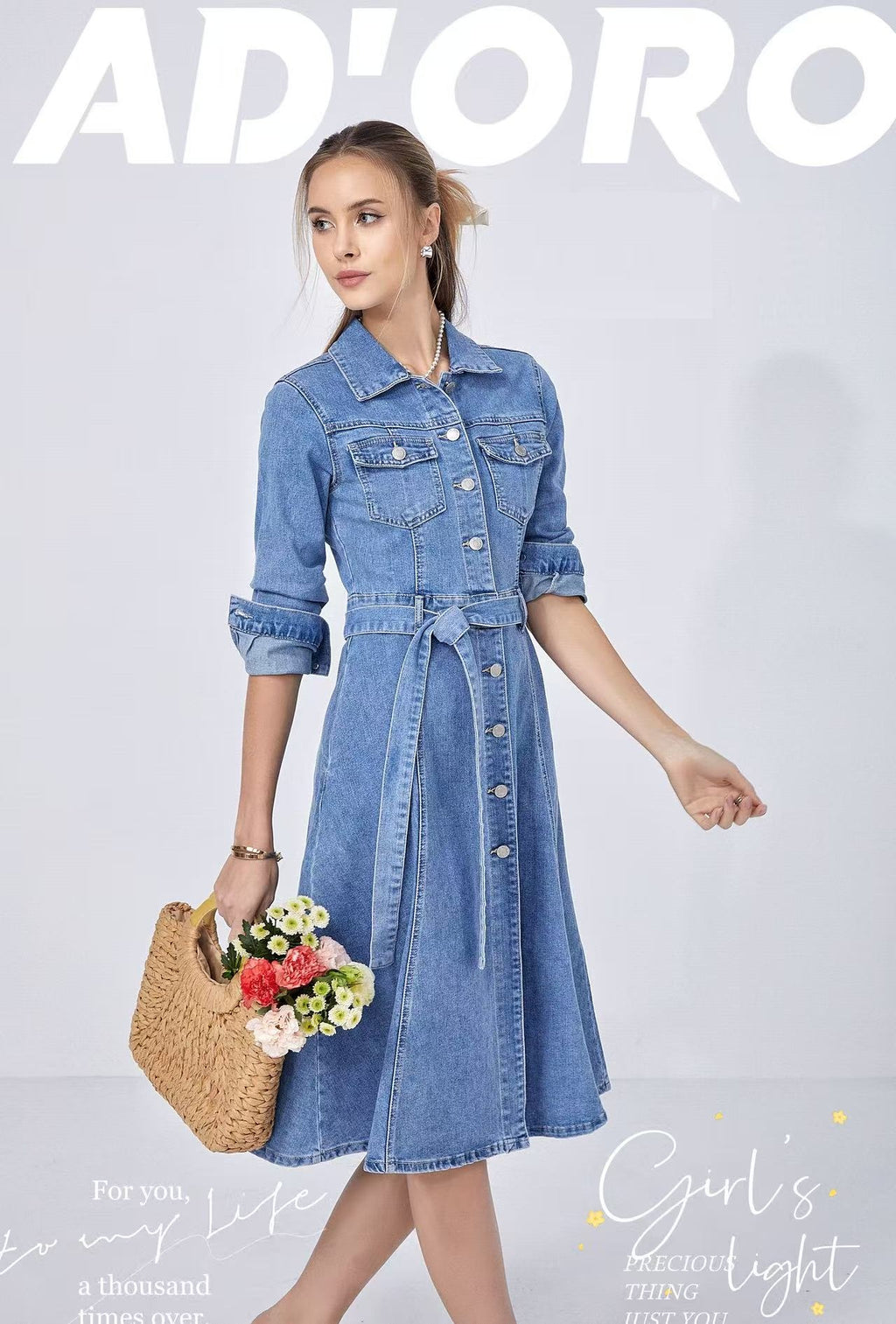 kék világos midi farmer ruha