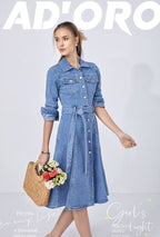 kék világos midi farmer ruha