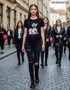 Timiami női állat mintás pamut póló rövid ujjú alakhangsúlyozó kerek nyakú