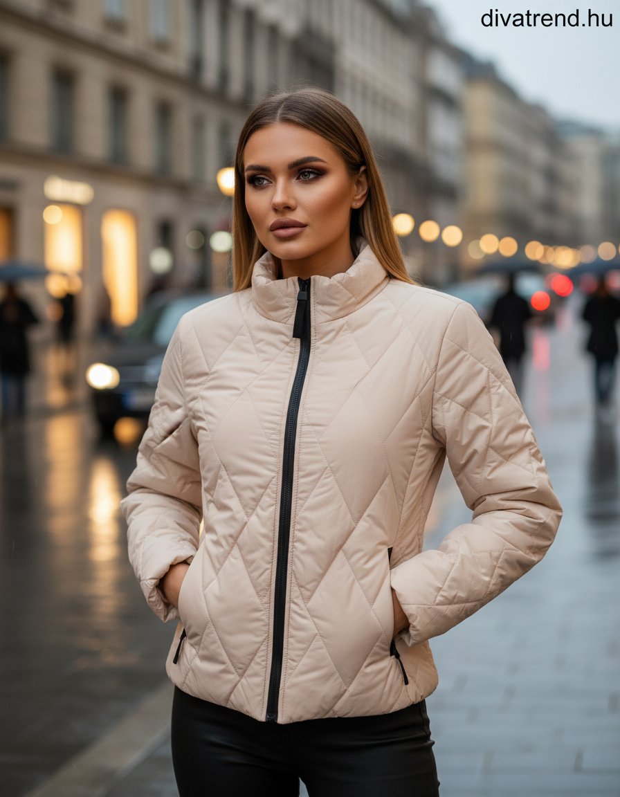 női steppelt átmeneti dzseki bézs