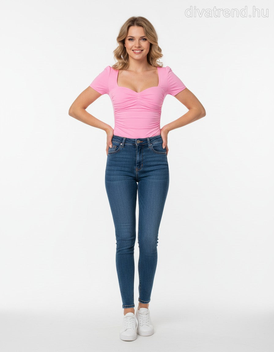 pink női body rövid ujjú elasztikus