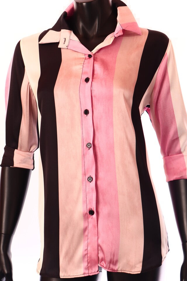 fekete bézs női csíkos szatén ing