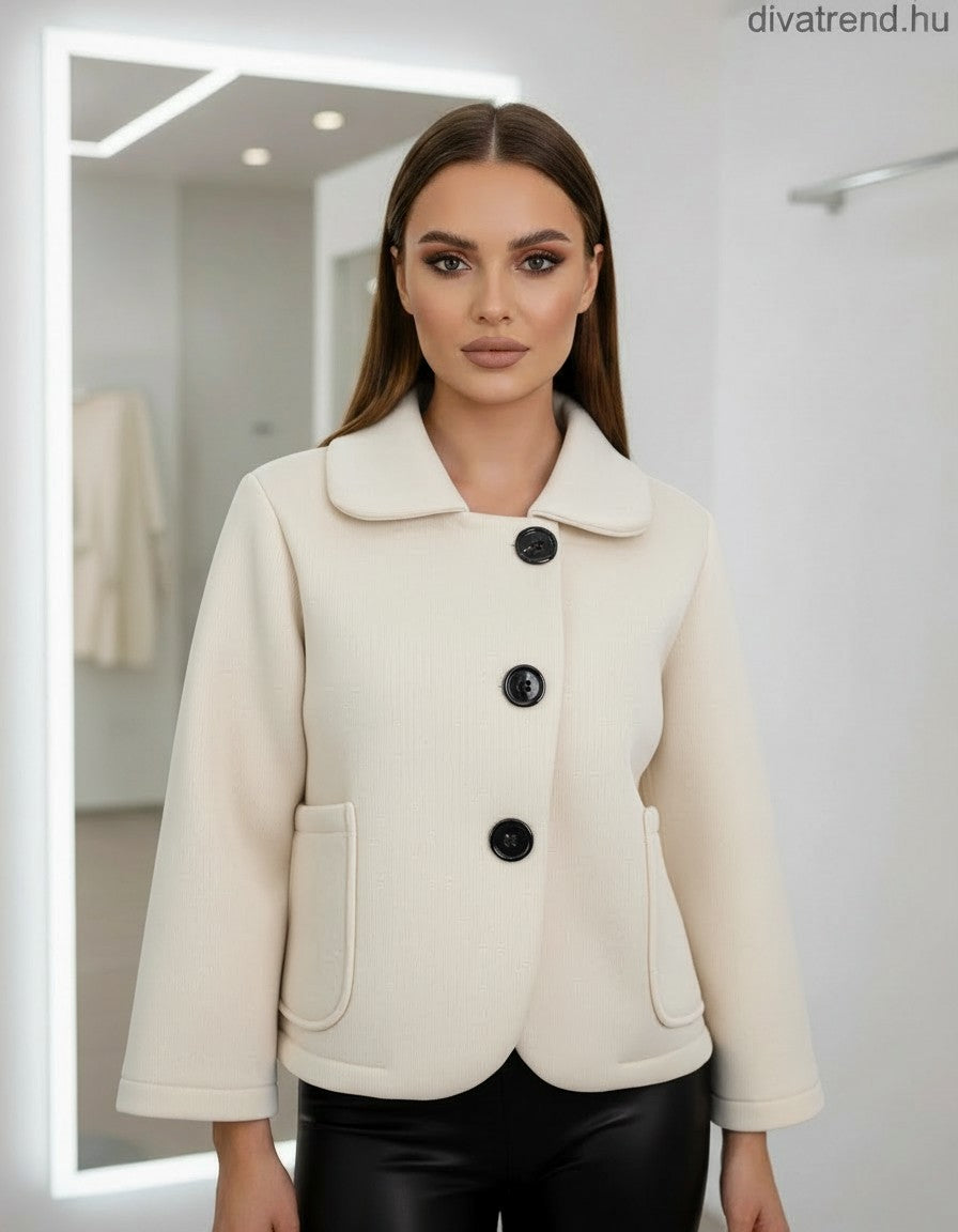 fehértört női rövid kabát scuba anyagból
