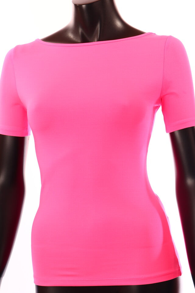 pinkneon közép női póló csónak nyakú testhezálló