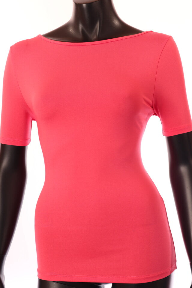 korall női póló csónak nyakú testhezálló