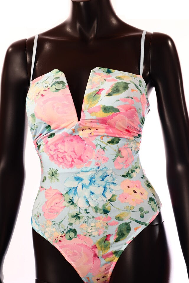 olasz női virág mintás vékony body ujjatlan alakhangsúlyozó V nyakú