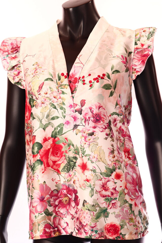 olasz női virág mintás felső ujjatlan V nyakú